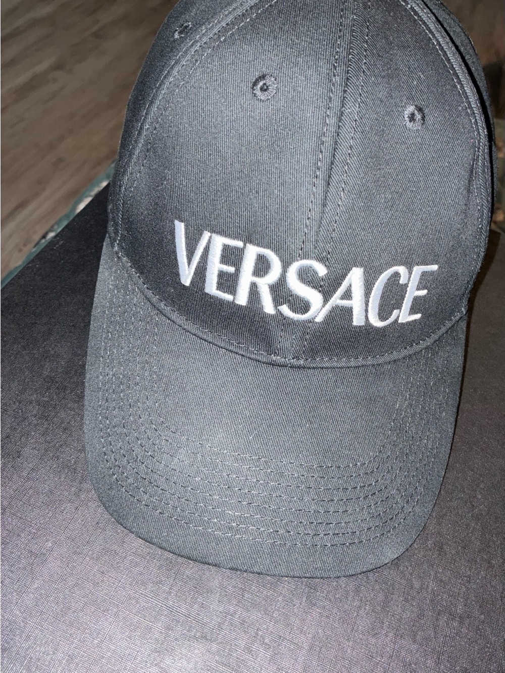 Versace Black Cap with White Logo Embroidery